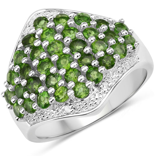 Bids.com 2.41 Carat Genuine Chrome Diopside and White Topaz .925 Sterling Silver Ring Rings White Smoke size 9.00,size 5.00,size 6.00,size 7.00,size 8.00