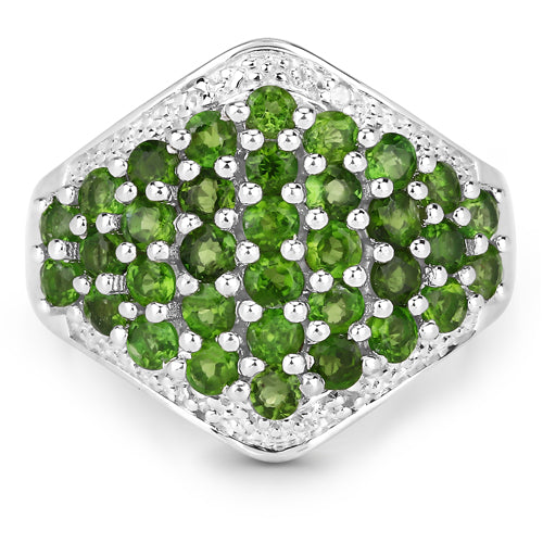 Bids.com 2.41 Carat Genuine Chrome Diopside and White Topaz .925 Sterling Silver Ring Rings White Smoke size 9.00,size 5.00,size 6.00,size 7.00,size 8.00