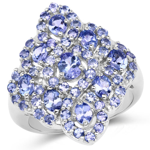 Bids.com 3.31 Carat Genuine Tanzanite .925 Sterling Silver Ring Rings White Smoke size 5.50,size 6.00,size 7.00,size 8.00,size 9.00