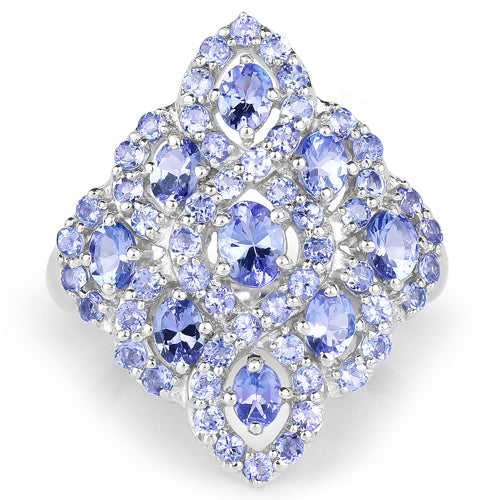 Bids.com 3.31 Carat Genuine Tanzanite .925 Sterling Silver Ring Rings White Smoke size 5.50,size 6.00,size 7.00,size 8.00,size 9.00