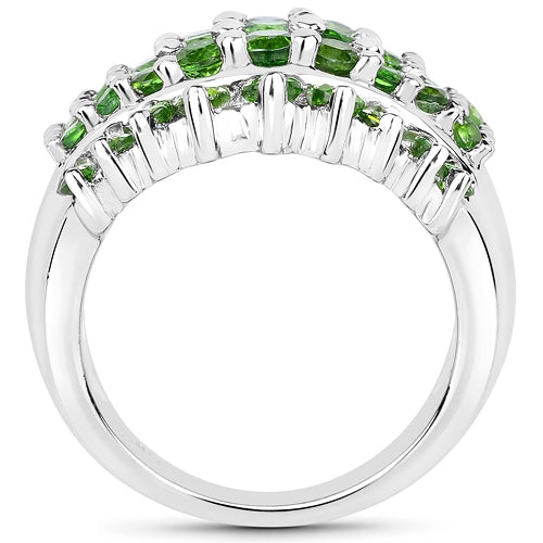 Bids.com 2.48 Carat Genuine Chrome Diopside .925 Sterling Silver Ring Rings White Smoke size 6.00,size 7.00,size 8.00,size 9.00