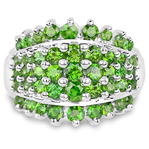 Bids.com 2.48 Carat Genuine Chrome Diopside .925 Sterling Silver Ring Rings White Smoke size 6.00,size 7.00,size 8.00,size 9.00