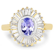 Bids.com 14K Yellow Gold Plated 2.16 Carat Genuine Tanzanite & White Topaz .925 Sterling Silver Ring Rings White Smoke size 6.00,size 7.00,size 8.00,size 9.00,size 5.00