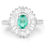 Bids.com 2.16 Carat Genuine Zambian Emerald and White Topaz .925 Sterling Silver Ring Rings White Smoke size 6.00,size 7.00,size 8.00,size 9.00,size 5.00,size 10.00,size 7.50