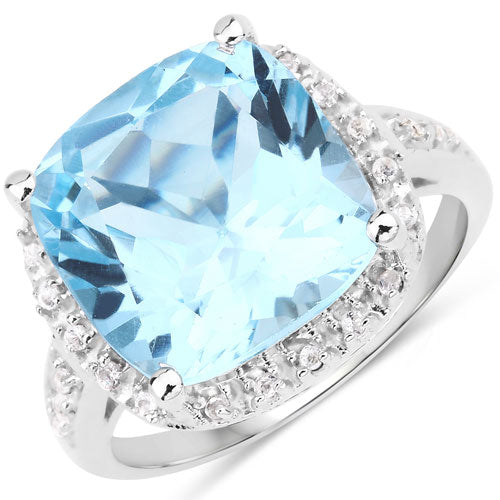 Bids.com 7.18 Carat Genuine Blue Topaz and White Topaz .925 Sterling Silver Ring Rings White Smoke size 6.00,size 7.00,size 8.00,size 9.00,size 5.00