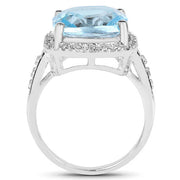 Bids.com 7.18 Carat Genuine Blue Topaz and White Topaz .925 Sterling Silver Ring Rings White Smoke size 6.00,size 7.00,size 8.00,size 9.00,size 5.00