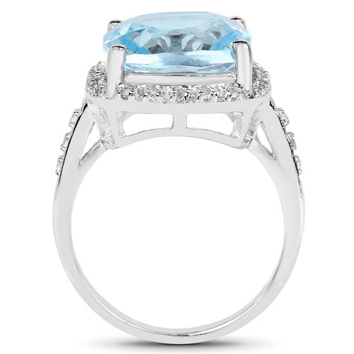 Bids.com 7.18 Carat Genuine Blue Topaz and White Topaz .925 Sterling Silver Ring Rings White Smoke size 6.00,size 7.00,size 8.00,size 9.00,size 5.00