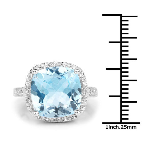 Bids.com 7.18 Carat Genuine Blue Topaz and White Topaz .925 Sterling Silver Ring Rings White Smoke size 6.00,size 7.00,size 8.00,size 9.00,size 5.00