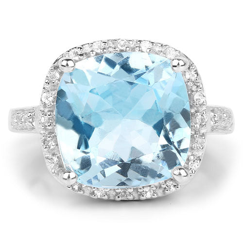 Bids.com 7.18 Carat Genuine Blue Topaz and White Topaz .925 Sterling Silver Ring Rings White Smoke size 6.00,size 7.00,size 8.00,size 9.00,size 5.00