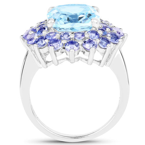Bids.com 11.22 Carat Genuine Blue Topaz and Tanzanite .925 Sterling Silver Ring Rings White Smoke size 5.00,size 6.00,size 7.00,size 8.00,size 9.00
