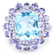 Bids.com 11.22 Carat Genuine Blue Topaz and Tanzanite .925 Sterling Silver Ring Rings White Smoke size 5.00,size 6.00,size 7.00,size 8.00,size 9.00