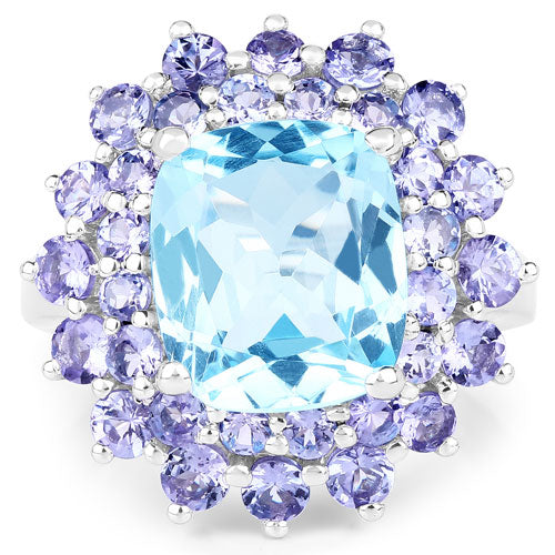 Bids.com 11.22 Carat Genuine Blue Topaz and Tanzanite .925 Sterling Silver Ring Rings White Smoke size 5.00,size 6.00,size 7.00,size 8.00,size 9.00