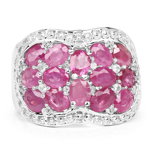 Bids.com 3.04 Carat Genuine Ruby & White Topaz .925 Sterling Silver Ring Rings White Smoke size 6.00,size 8.00,size 7.00,size 9.00