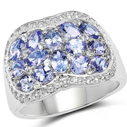 Bids.com 2.62 Carat Genuine Tanzanite and White Topaz .925 Sterling Silver Ring Rings White Smoke size 6.00,size 7.00,size 8.00,size 9.00
