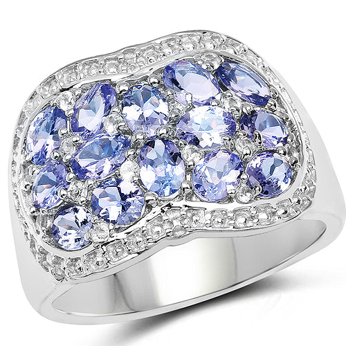 Bids.com 2.62 Carat Genuine Tanzanite and White Topaz .925 Sterling Silver Ring Rings White Smoke size 6.00,size 7.00,size 8.00,size 9.00