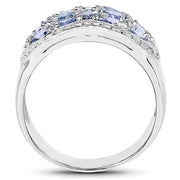 Bids.com 2.62 Carat Genuine Tanzanite and White Topaz .925 Sterling Silver Ring Rings White Smoke size 6.00,size 7.00,size 8.00,size 9.00