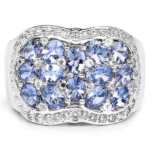 Bids.com 2.62 Carat Genuine Tanzanite and White Topaz .925 Sterling Silver Ring Rings White Smoke size 6.00,size 7.00,size 8.00,size 9.00