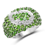 Bids.com 5.18 Carat Genuine Chrome Diopside .925 Sterling Silver Ring Rings White Smoke size 7.00,size 8.00,size 6.00,size 9.00
