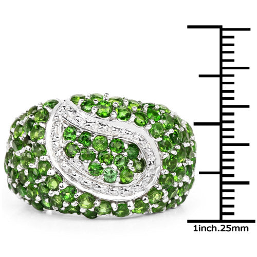 Bids.com 5.18 Carat Genuine Chrome Diopside .925 Sterling Silver Ring Rings White Smoke size 7.00,size 8.00,size 6.00,size 9.00