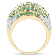 Bids.com 2.16 Carat Genuine Emerald and White Topaz .925 Sterling Silver Ring Rings White Smoke size 5.00,size 6.00,size 7.00,size 8.00,size 9.00,size 10.00