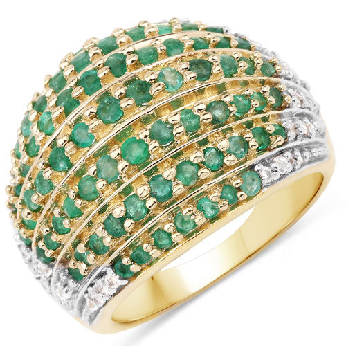 Bids.com 2.16 Carat Genuine Zambian Emerald and White Topaz .925 Sterling Silver Ring Rings White Smoke size 5.00,size 6.00,size 7.00,size 8.00,size 9.00