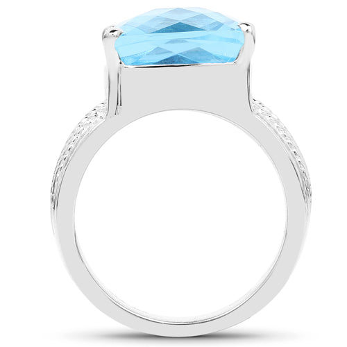 Bids.com 7.50 Carat Genuine Swiss Blue Topaz .925 Sterling Silver Ring Rings White Smoke size 6.00,size 7.00,size 9.00,size 8.00