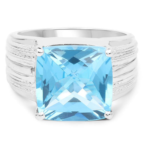 Bids.com 7.50 Carat Genuine Swiss Blue Topaz .925 Sterling Silver Ring Rings White Smoke size 6.00,size 7.00,size 9.00,size 8.00