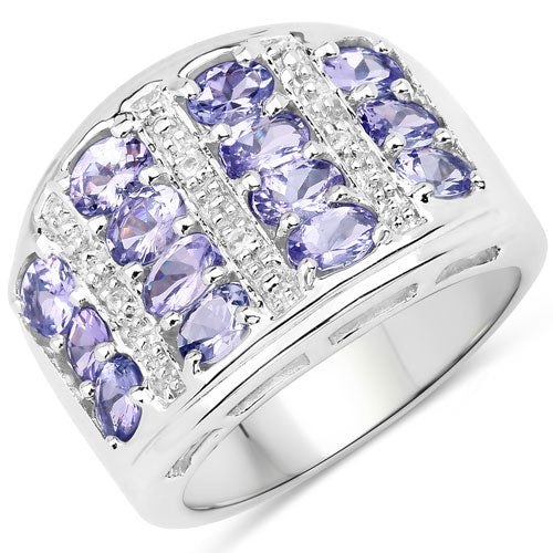 Bids.com 2.42 Carat Genuine Tanzanite and White Topaz .925 Sterling Silver Ring Rings White Smoke size 5.00,size 6.00,size 7.00,size 8.00,size 9.00
