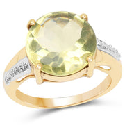 Bids.com 14K Yellow Gold Plated 9.26 Carat Genuine Lemon Topaz Buff Top and White Diamond Brass Ring Rings White Smoke size 6.00,size 8.00,size 7.00,size 9.00