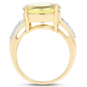 Bids.com 14K Yellow Gold Plated 9.26 Carat Genuine Lemon Topaz Buff Top and White Diamond Brass Ring Rings White Smoke size 6.00,size 8.00,size 7.00,size 9.00
