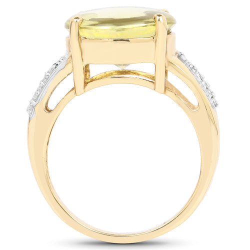 Bids.com 14K Yellow Gold Plated 9.26 Carat Genuine Lemon Topaz Buff Top and White Diamond Brass Ring Rings White Smoke size 6.00,size 8.00,size 7.00,size 9.00