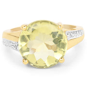 Bids.com 14K Yellow Gold Plated 9.26 Carat Genuine Lemon Topaz Buff Top and White Diamond Brass Ring Rings White Smoke size 6.00,size 8.00,size 7.00,size 9.00