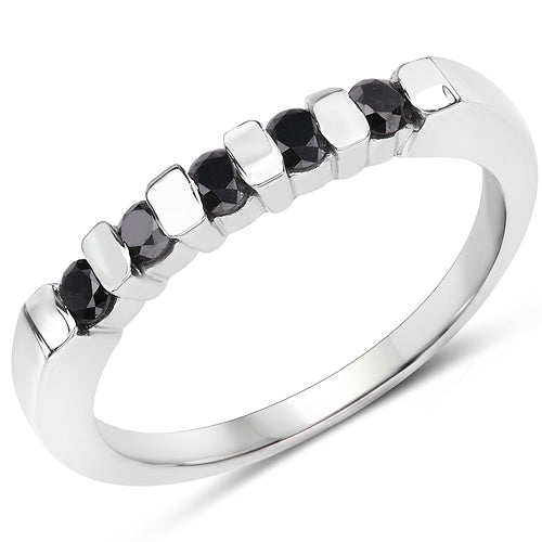 Bids.com 0.50 Carat Genuine Black Diamond .925 Sterling Silver Ring Rings White Smoke size 6.00,size 7.00,size 8.00,size 9.00