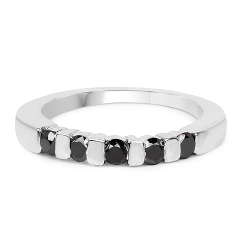 Bids.com 0.50 Carat Genuine Black Diamond .925 Sterling Silver Ring Rings White Smoke size 6.00,size 7.00,size 8.00,size 9.00