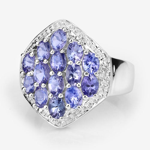 Bids.com 2.41 Carat Genuine Tanzanite and White Topaz .925 Sterling Silver Ring Rings White Smoke size 6.50,size 6.00,size 7.00,size 8.00,size 9.00,size 5.00,size 10.00
