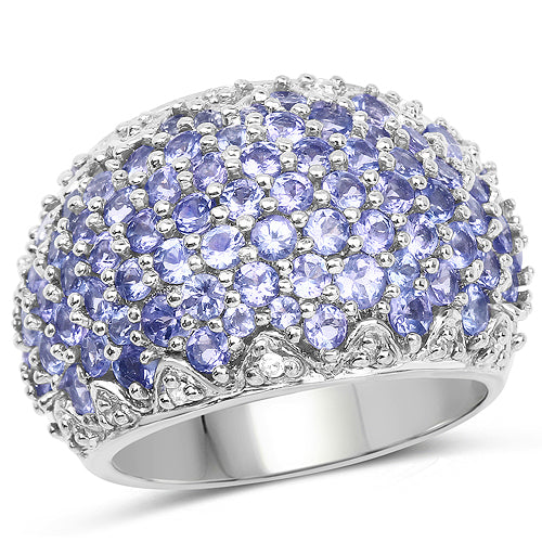 Bids.com 3.01 Carat Genuine Tanzanite and White Diamond .925 Sterling Silver Ring Rings White Smoke size 7.00,size 6.00,size 8.00,size 9.00,size 10.00
