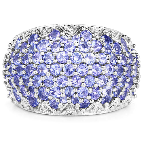 Bids.com 3.01 Carat Genuine Tanzanite and White Diamond .925 Sterling Silver Ring Rings White Smoke size 7.00,size 6.00,size 8.00,size 9.00,size 10.00
