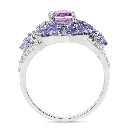 Bids.com 2.88 Carat Genuine Amethyst, Tanzanite & White Topaz .925 Sterling Silver Ring Rings White Smoke size 6.00,size 7.00,size 8.00,size 9.00