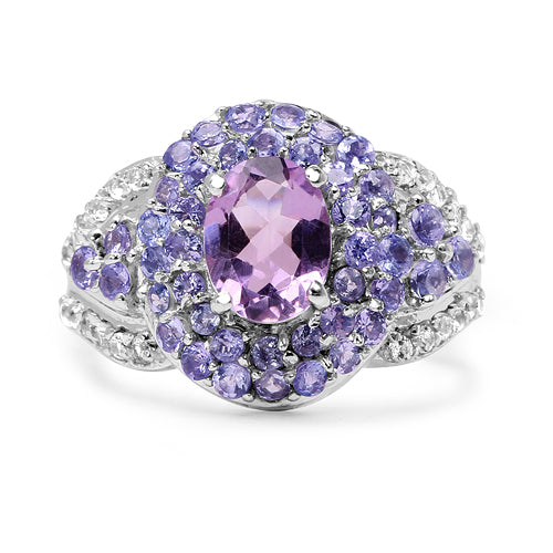 Bids.com 2.88 Carat Genuine Amethyst, Tanzanite & White Topaz .925 Sterling Silver Ring Rings White Smoke size 6.00,size 7.00,size 8.00,size 9.00