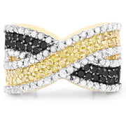 Bids.com 14K Yellow Gold Plated 1.58 Carat Genuine Black Diamond, White Diamond & Yellow Diamond .925 Sterling Silver Ring Rings White Smoke size 6.00,size 7.00,size 8.00,size 9.00,size 5.00,size 10.00