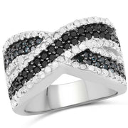 Bids.com 1.57 Carat Genuine Blue Diamond, White Diamond & Black Diamond .925 Sterling Silver Ring Rings White Smoke size 6.00,size 7.00,size 8.00,size 9.00,size 5.00,size 10.00