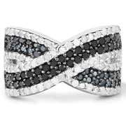 Bids.com 1.57 Carat Genuine Blue Diamond, White Diamond & Black Diamond .925 Sterling Silver Ring Rings White Smoke size 6.00,size 7.00,size 8.00,size 9.00,size 5.00,size 10.00