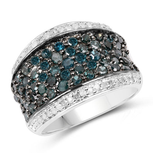 Bids.com 1.38 Carat Genuine Blue Diamond and White Diamond .925 Sterling Silver Ring Rings White Smoke size 7.00,size 8.00,size 6.00,size 9.00