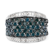 Bids.com 1.38 Carat Genuine Blue Diamond and White Diamond .925 Sterling Silver Ring Rings White Smoke size 7.00,size 8.00,size 6.00,size 9.00