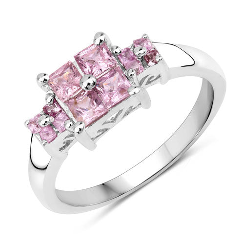 Bids.com 0.96 Carat Genuine Pink Sapphire  .925 Sterling Silver Ring Rings White Smoke size 5.00,size 6.00,size 7.00,size 8.00,size 9.00