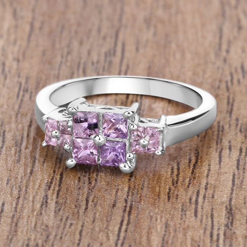 Bids.com 0.96 Carat Genuine Pink Sapphire  .925 Sterling Silver Ring Rings Rosy Brown size 5.00,size 6.00,size 7.00,size 8.00,size 9.00