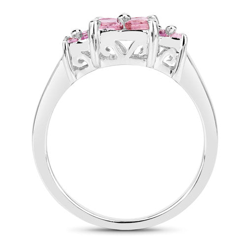 Bids.com 0.96 Carat Genuine Pink Sapphire  .925 Sterling Silver Ring Rings White Smoke size 5.00,size 6.00,size 7.00,size 8.00,size 9.00