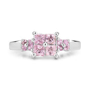 Bids.com 0.96 Carat Genuine Pink Sapphire  .925 Sterling Silver Ring Rings White Smoke size 5.00,size 6.00,size 7.00,size 8.00,size 9.00