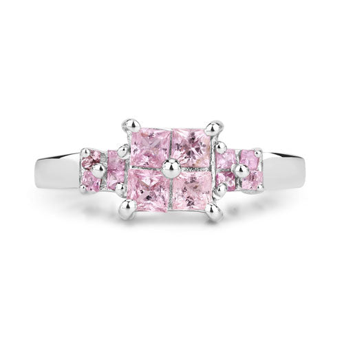 Bids.com 0.96 Carat Genuine Pink Sapphire  .925 Sterling Silver Ring Rings White Smoke size 5.00,size 6.00,size 7.00,size 8.00,size 9.00