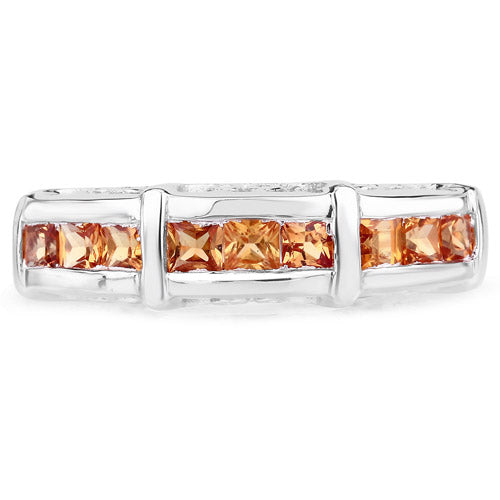 Bids.com 1.08 Carat Genuine Orange Sapphire .925 Sterling Silver Ring Rings Light Gray size 6.00,size 7.00,size 8.00,size 9.00,size 5.00,size 10.00